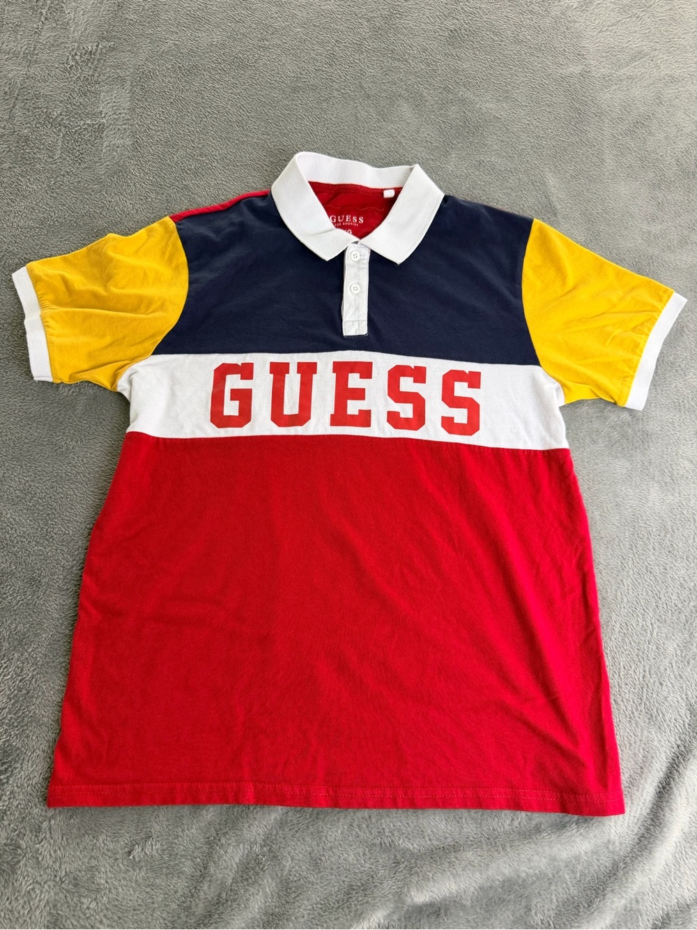 Guess Colorblock Polo Shirt - Red, Navy & Yellow